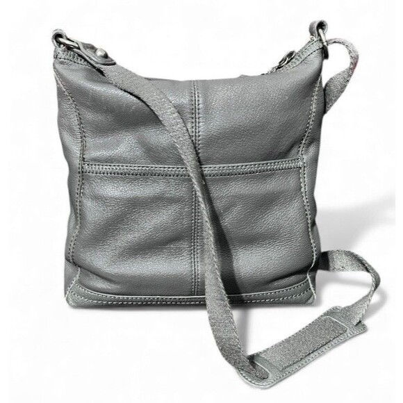 The Sak Gray Leather Crossbody Bag Adjustable Strap Soft Pebbled Leather EUC - Picture 2 of 16